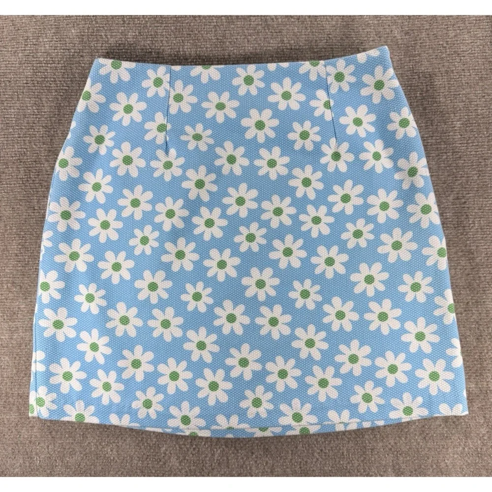 Vintage Y2K Kelly's Kids Girls 10 Daisy Floral A-Line Skirt Blue White Green 90s